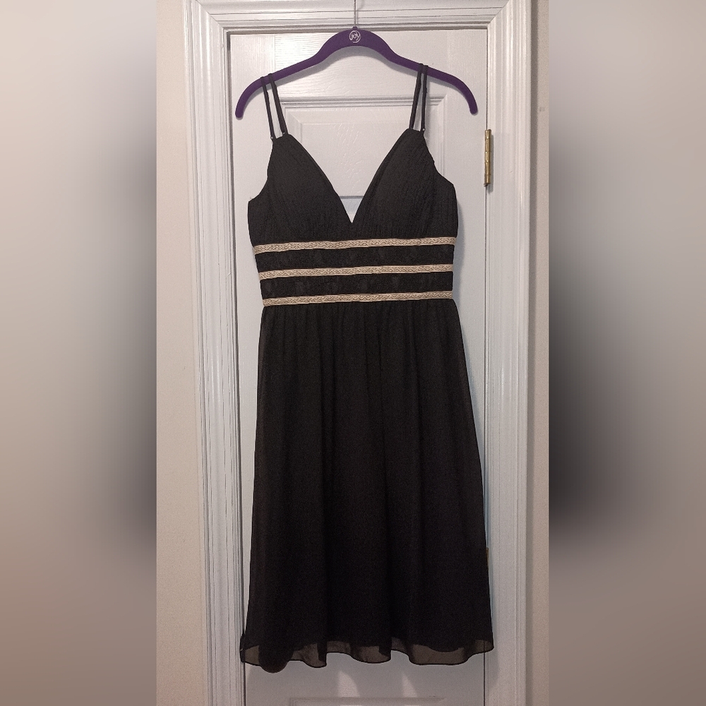 White House Black Market flowy empire Waist black Dress 6